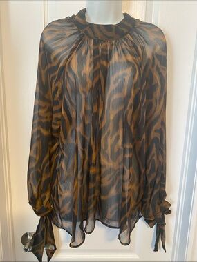 H&M Black and Brown Sheer Animal Print Blouse